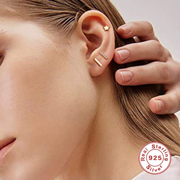 Wholesale S925 Sterling Silver Mini Five Pointed Star Geometric Ear Studs Earrings Set Of 3 With Electroplating For Women