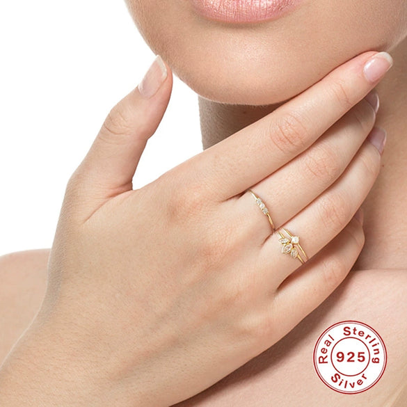 Wholesale S925 Sterling Silver Mini Pearl Ring With Geometric Pattern For Women Electroplated