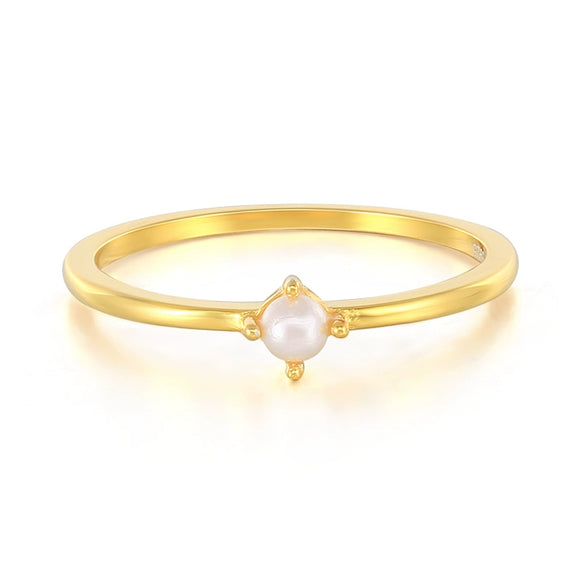 Wholesale S925 Sterling Silver Mini Pearl Ring With Geometric Pattern For Women Electroplated