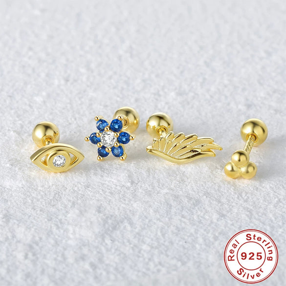 Wholesale S925 Sterling Silver Mini Piercing Thread Ear Studs With Distinctive Angel's Eye Design Electroplated For Women
