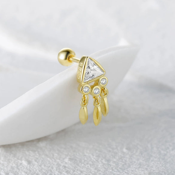 Wholesale S925 Sterling Silver Mini Triangle Tassel Zircon Inlaid Spiral Cartilage Stud Earrings Unisex Geometric Fashion Creative Piercing Stud Earrings