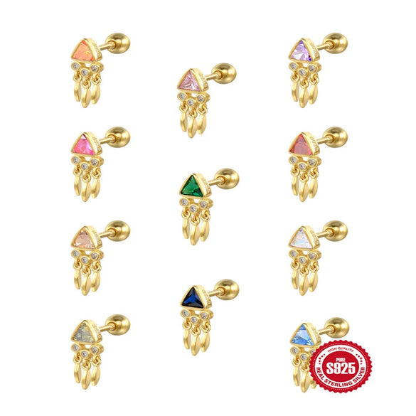 Wholesale S925 Sterling Silver Mini Triangle Tassel Zircon Inlaid Spiral Cartilage Stud Earrings Unisex Geometric Fashion Creative Piercing Stud Earrings