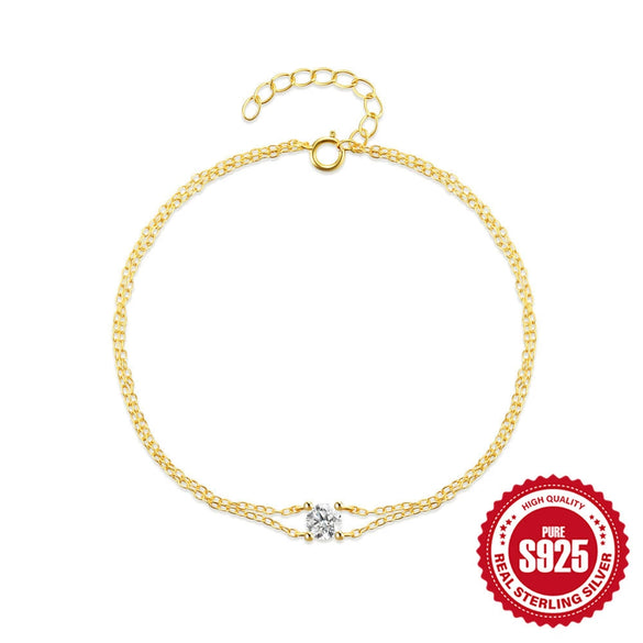 Wholesale S925 Sterling Silver Minimalist Double Layer Four Claw Diamond Embedded Geometric Bracelet