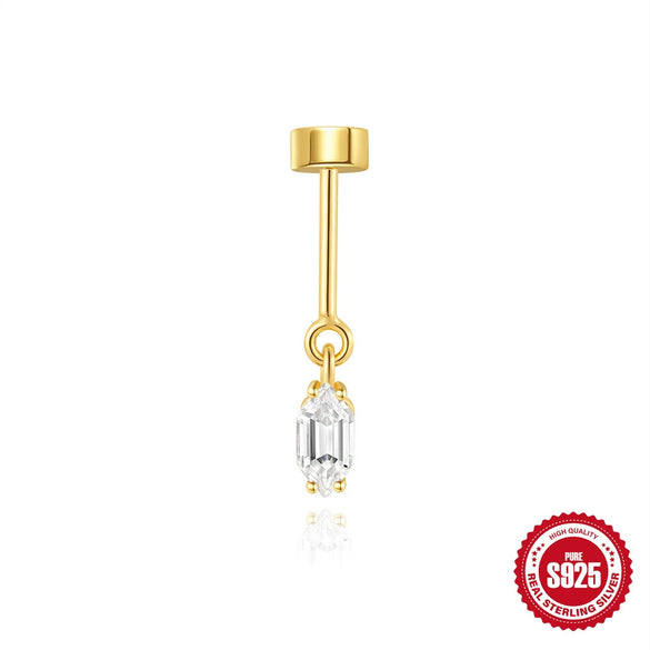 Wholesale S925 Sterling Silver Minimalist Geometric Cylindrical Threaded Piercing Ear Bone Nail Pendant Ear Jewelry With Environmentally Friendly Electroplating