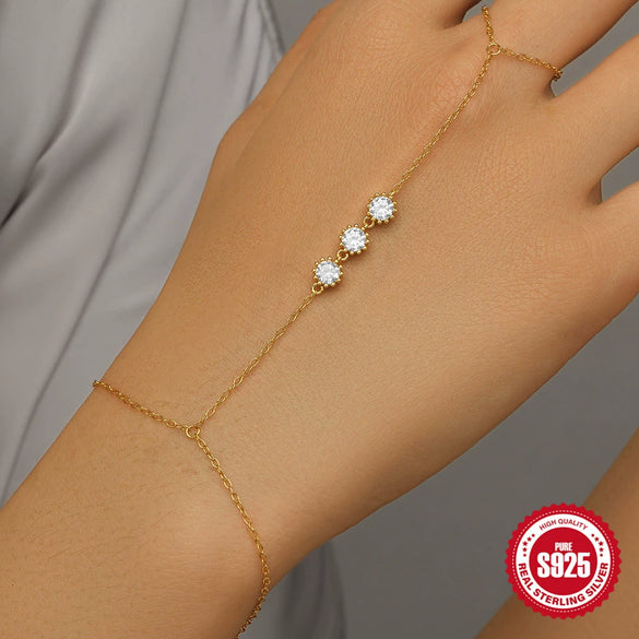 Wholesale S925 Sterling Silver Minimalist Geometric Diamond Zircon Bracelet For Women With Electroplating And Real Gold Plating