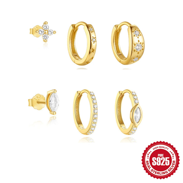 Wholesale S925 Sterling Silver Minimalist Geometric Horse Eye Diamond Star Flower Earrings With Electroplating