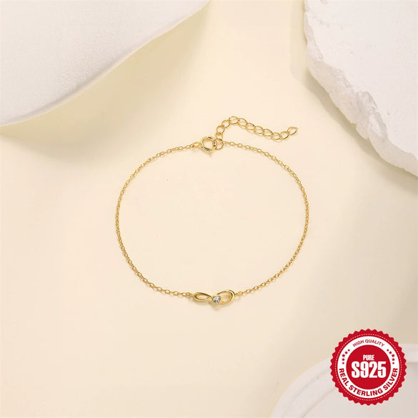 Wholesale S925 Sterling Silver Minimalist Geometric Infinite Cycle Lucky Love Diamond Bracelet With Electroplating Treatment