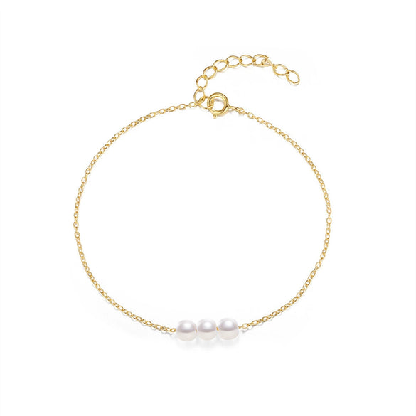 Wholesale S925 Sterling Silver Minimalist Geometric Pearl Slidable Thin Chain Bracelet With Electroplating For Women