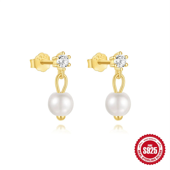 Wholesale S925 Sterling Silver Minimalist Geometric Planet Zirconium Stud Earrings With Water Drop High Grade Pearl Electroplated