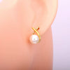 Wholesale S925 Sterling Silver Minimalist Geometric Sweet Pearl Earrings With Small Cross Line Design For Women