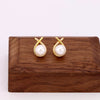 Wholesale S925 Sterling Silver Minimalist Geometric Sweet Pearl Earrings With Small Cross Line Design For Women