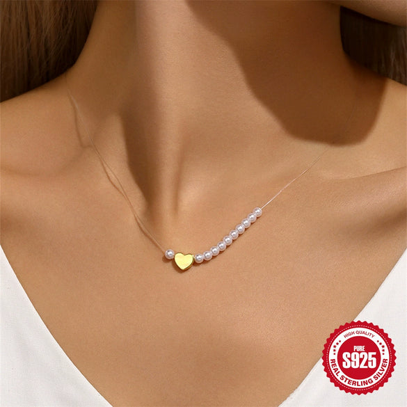 Wholesale S925 Sterling Silver Minimalist Ochain Neck Chain With Fivepointed Star Love Bow Pearl Clavicle Chain Electroplated For Women