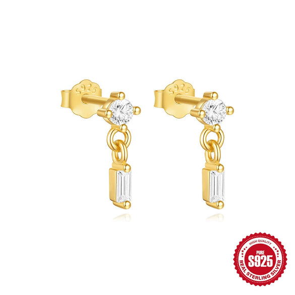 Wholesale S925 Sterling Silver Minimalist Rectangular Tassel Earrings With Diamond Encrustment And Electroplating Treatment Drop Shape For Women