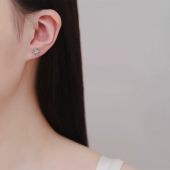Wholesale S925 Sterling Silver Moissanite Champagne Gold Electroplated Geometric Light Luxury Women's Earrings With Doll And Leaves Pattern