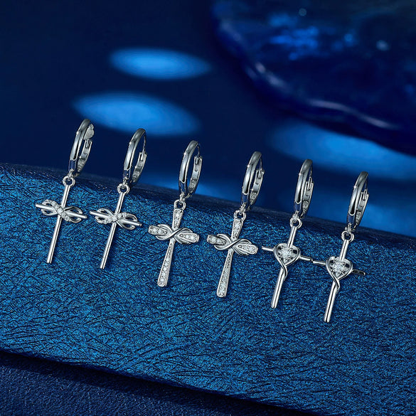 Wholesale S925 Sterling Silver Moissanite Cross Earrings With Infinite Symbol Fashion Simple Design Inlay Process For Women