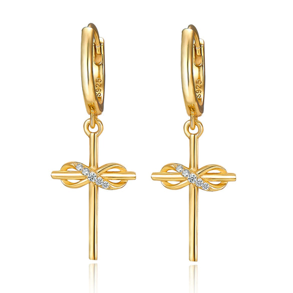 Wholesale S925 Sterling Silver Moissanite Cross Earrings With Infinite Symbol Fashion Simple Design Inlay Process For Women