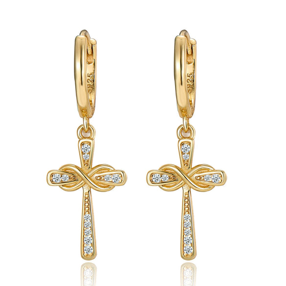 Wholesale S925 Sterling Silver Moissanite Cross Earrings With Infinite Symbol Fashion Simple Design Inlay Process For Women