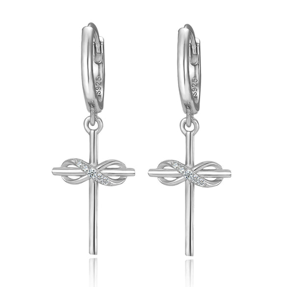 Wholesale S925 Sterling Silver Moissanite Cross Earrings With Infinite Symbol Fashion Simple Design Inlay Process For Women