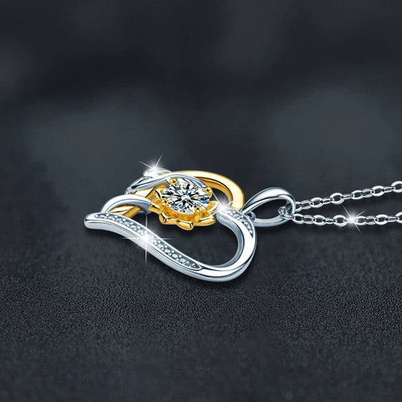 Wholesale S925 Sterling Silver Moissanite Heart Shaped Sunflower Pendant Women's Fashion Necklace