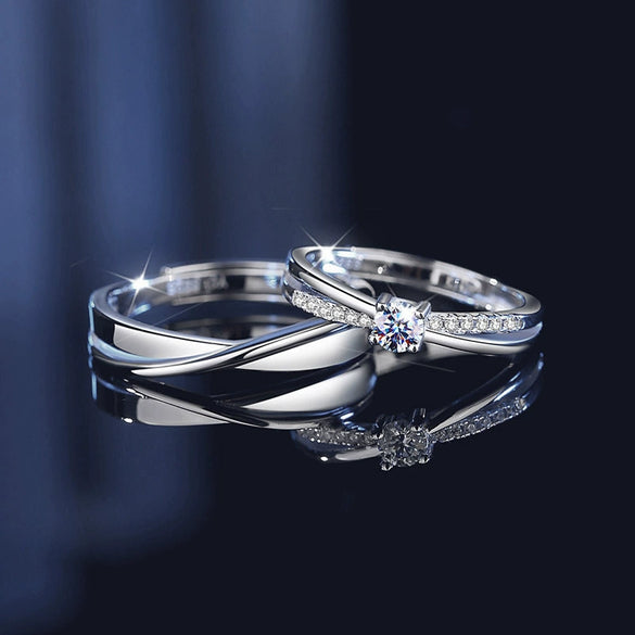 Wholesale S925 Sterling Silver Moissanite Ushaped Couple's Ring Set With Diamonds Fashion Style