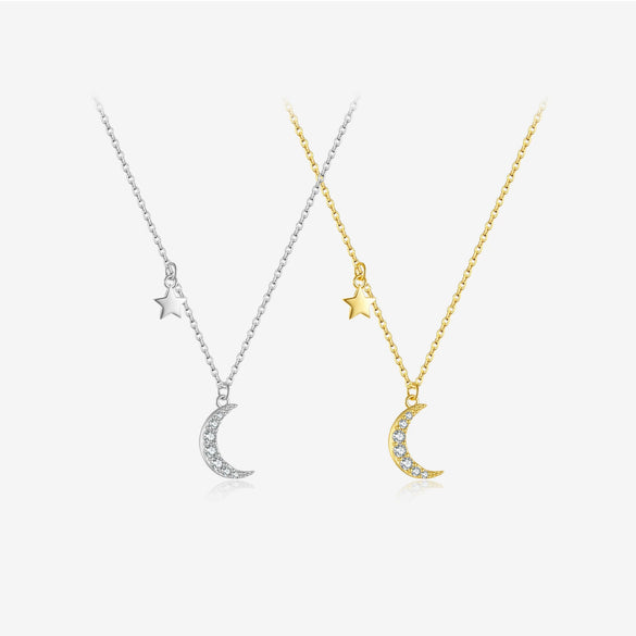 Wholesale S925 Sterling Silver Moon Star Zircon Pendant Necklace With Electroplating Treatment And New Design For Women
