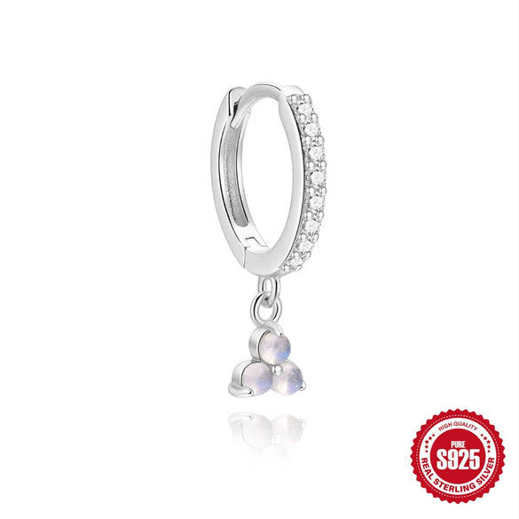 Wholesale S925 Sterling Silver Moonstone Clover Water Drop Pendant Highend Women's Earrings With Flower Pattern