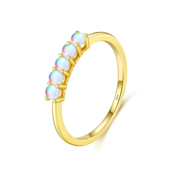 Wholesale S925 Sterling Silver Moonstone Ring With Geometric Pattern For Women Retro Style Electroplating Process