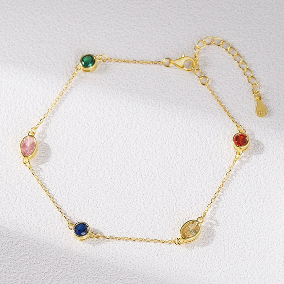 Wholesale S925 Sterling Silver Multicolored Geometric Zircon Bracelet With Electroplating For Women Fashion Sweet Niche Luxury Youth Rainbow Design Sense