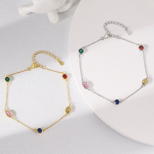 Wholesale S925 Sterling Silver Multicolored Geometric Zircon Bracelet With Electroplating For Women Fashion Sweet Niche Luxury Youth Rainbow Design Sense
