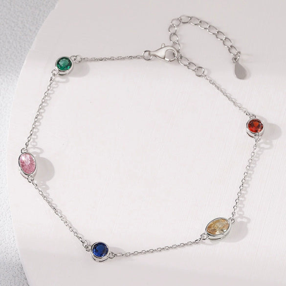 Wholesale S925 Sterling Silver Multicolored Geometric Zircon Bracelet With Electroplating For Women Fashion Sweet Niche Luxury Youth Rainbow Design Sense