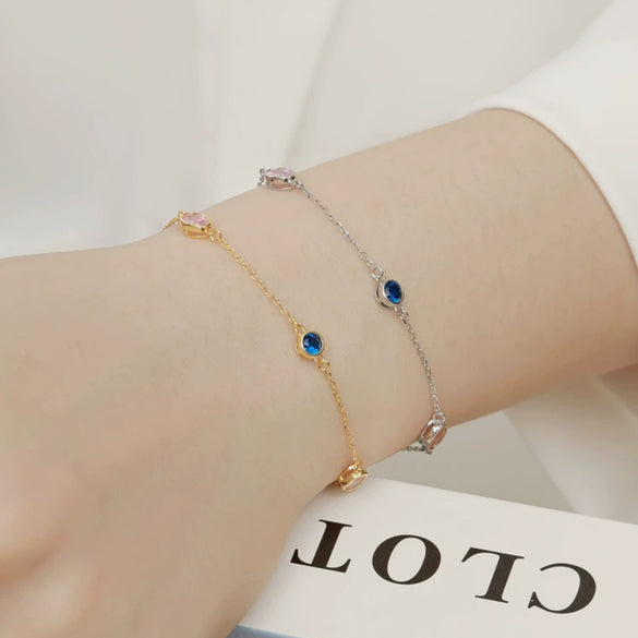 Wholesale S925 Sterling Silver Multicolored Geometric Zircon Bracelet With Electroplating For Women Fashion Sweet Niche Luxury Youth Rainbow Design Sense