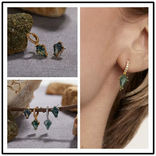 Wholesale S925 Sterling Silver Natural Aqua Grass Agate Drop Shape Inlaid With Pearls Earrings