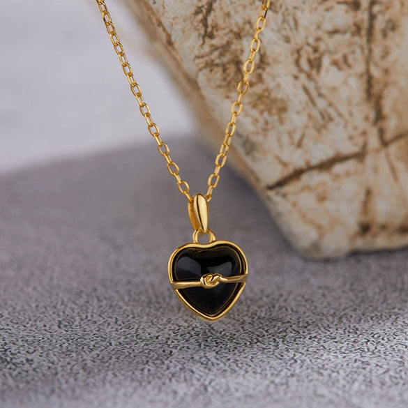Wholesale S925 Sterling Silver Natural Black Agate Heartshaped Pendant Love Bracelet For Women