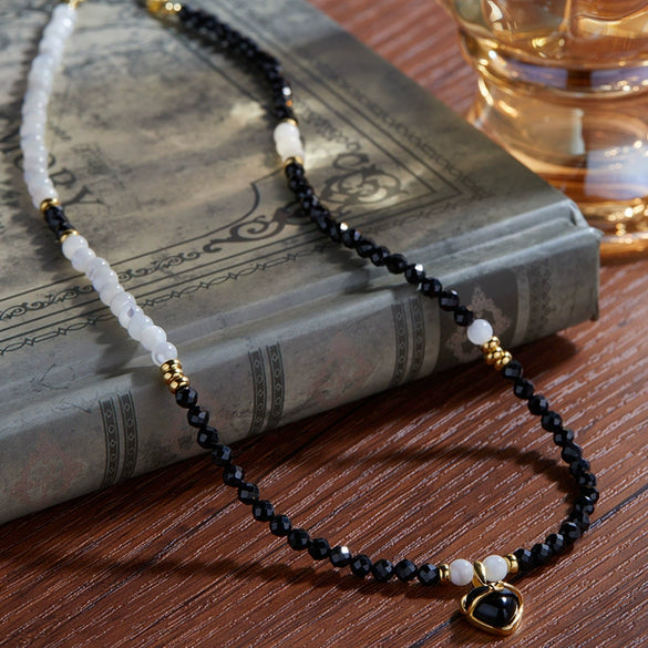 Wholesale S925 Sterling Silver Natural Black Agate Heartshaped Pendant Love Bracelet For Women