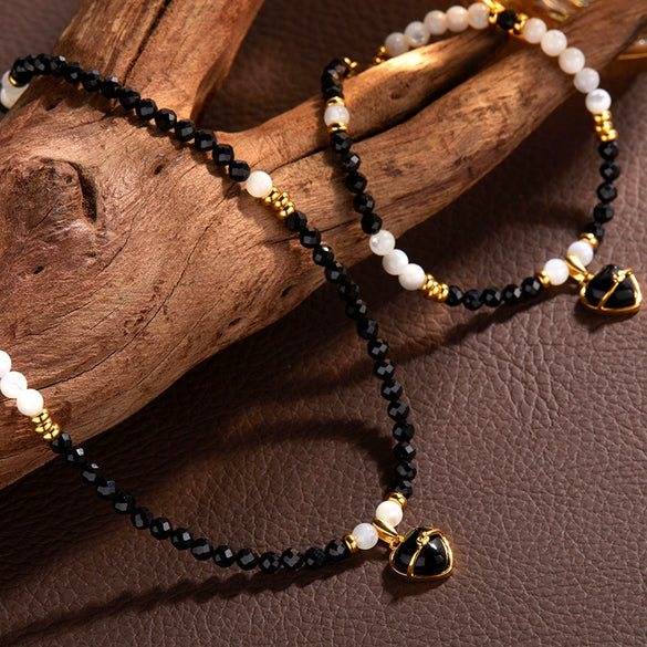 Wholesale S925 Sterling Silver Natural Black Agate Heartshaped Pendant Love Bracelet For Women