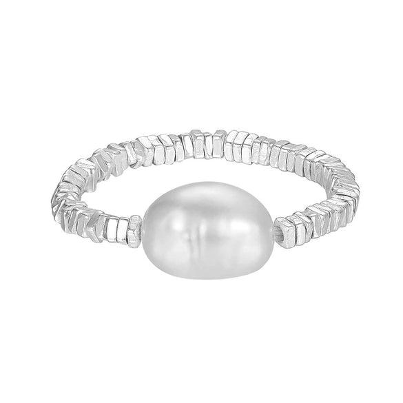 Wholesale S925 Sterling Silver Natural Freshwater Pearl Geometric Opening Adjustable Women's Ring With Electroplating