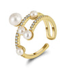 Wholesale S925 Sterling Silver Natural Freshwater Pearl Geometric Opening Adjustable Women's Ring With Electroplating