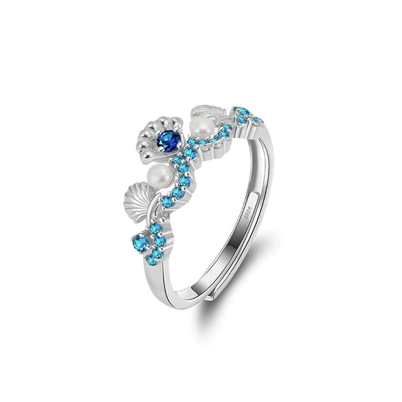 Wholesale S925 Sterling Silver Natural Freshwater Pearl Geometric Opening Adjustable Women's Ring With Electroplating