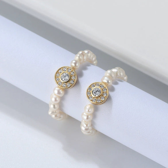 Wholesale S925 Sterling Silver Natural Freshwater Pearl Geometric Opening Adjustable Women's Ring With Electroplating