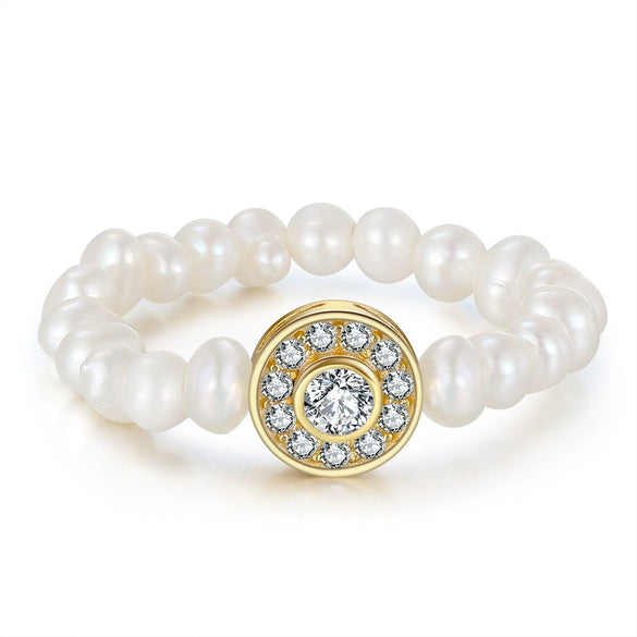Wholesale S925 Sterling Silver Natural Freshwater Pearl Geometric Opening Adjustable Women's Ring With Electroplating