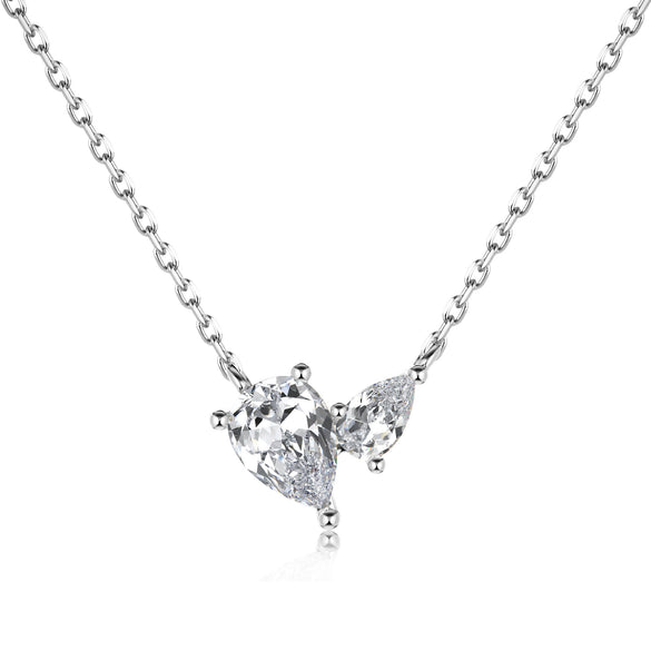 Wholesale S925 Sterling Silver Necklace For Women Double Heart Pearshaped Zircon Electroplated Design