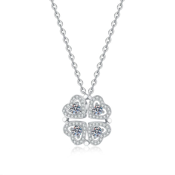 Wholesale S925 Sterling Silver Necklace With Moissanite Pendant Double Wear Four Leaf Clover Flower Shape Set With Diamonds Light Luxury Style