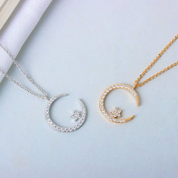 Wholesale S925 Sterling Silver Necklace With Moon Star Design And Electroplating Treatment