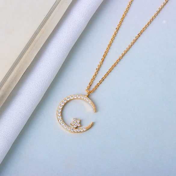 Wholesale S925 Sterling Silver Necklace With Moon Star Design And Electroplating Treatment