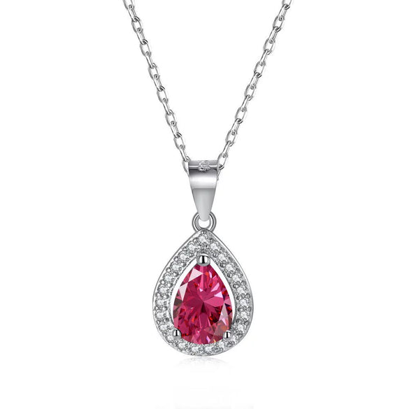 Wholesale S925 Sterling Silver Necklace With Pearshaped Colored Zirconium Geometric Light Luxury Style And Mixed Gemstone Inlay And Electroplating For Women