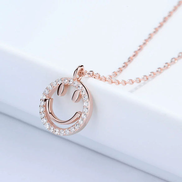 Wholesale S925 Sterling Silver Necklace With Threedimensional Smiley Face Inlaid Stone Electroplated Cross Chain For Female