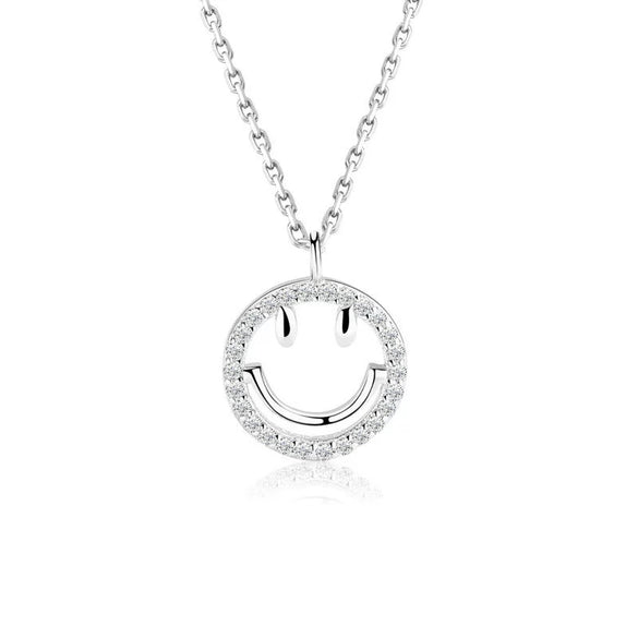 Wholesale S925 Sterling Silver Necklace With Threedimensional Smiley Face Inlaid Stone Electroplated Cross Chain For Female