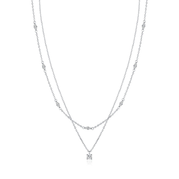 Wholesale S925 Sterling Silver Niche Design Geometric Double Stacked Diamond Clavicle Chain
