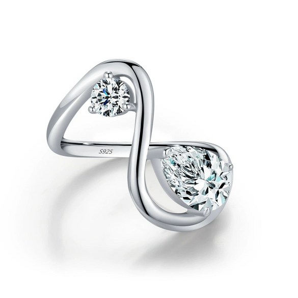 Wholesale S925 Sterling Silver Niche Design Irregular Lines Geometric Drops Diamond Ring For Women