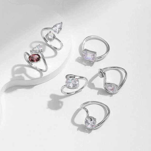 Wholesale S925 Sterling Silver Niche Design Irregular Lines Geometric Drops Diamond Ring For Women